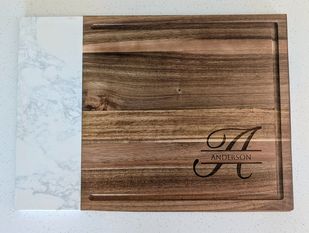 Personalized Marble + Acacia Wood Board