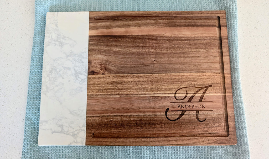 Personalized Marble + Acacia Wood Board